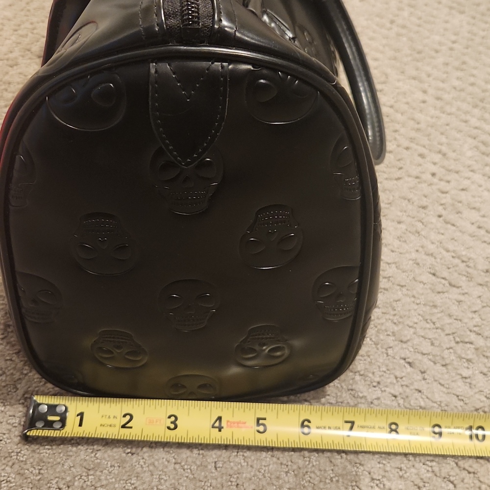 Loungefly Skull-Embossed Black Vinyl Satchel Bag. Large - Picture 10 of 14